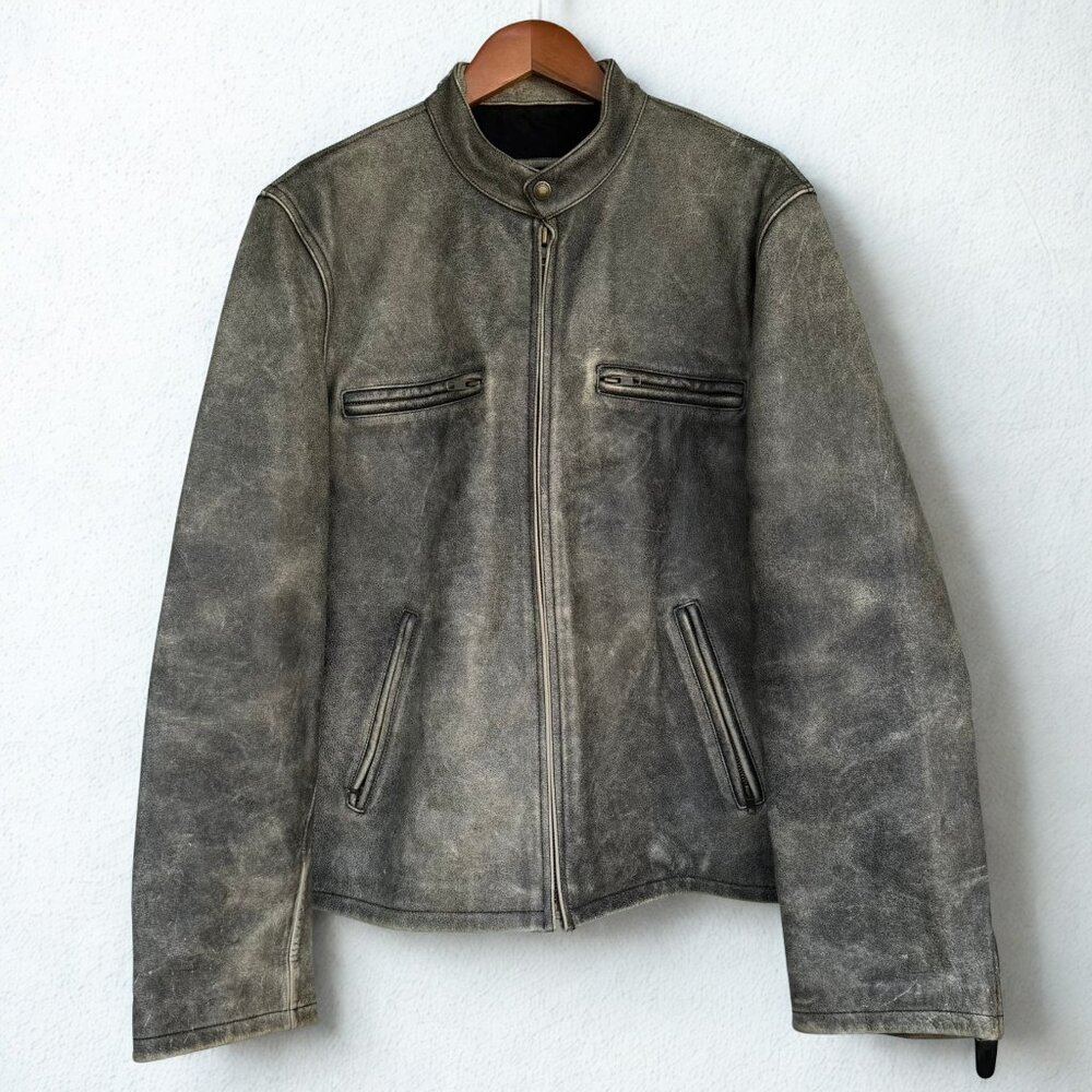Y2K Black Distressed Leather Bomber – American Eagle Outfitters – Medium Men’s